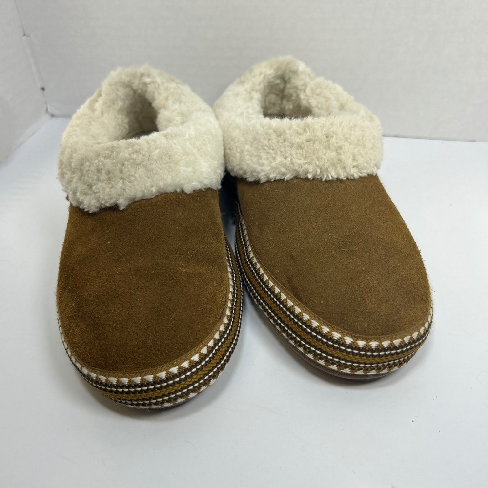 Ariat Cabincore Western Suede Slippers Size M 7.5-8 Leather Rustic Brown White